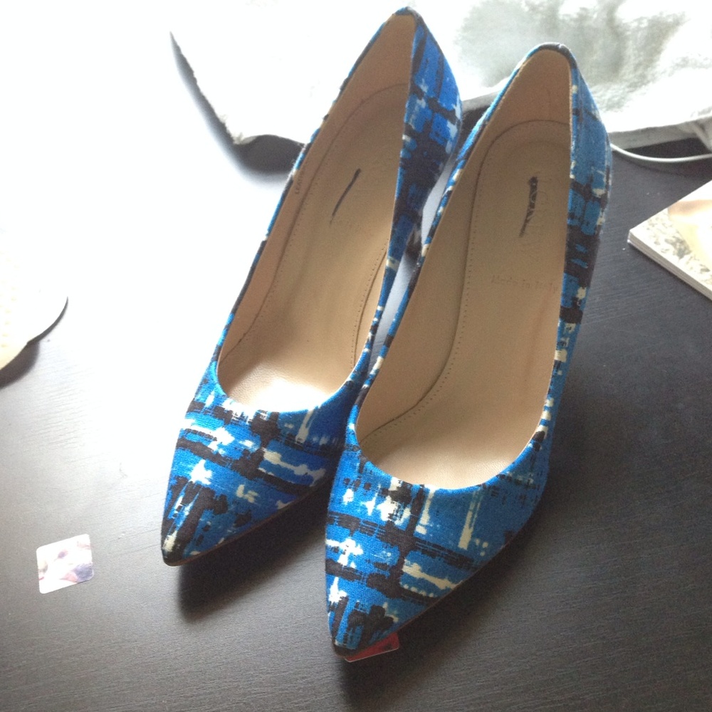 J. Crew Blue Patterned Pointed-Toe Heels